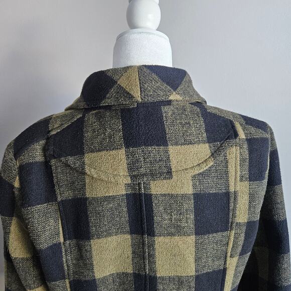 Rampage Plaid Peacoat Womens L Olive Black Classic Double Breasted‎ Y2K Fall - Picture 5 of 12